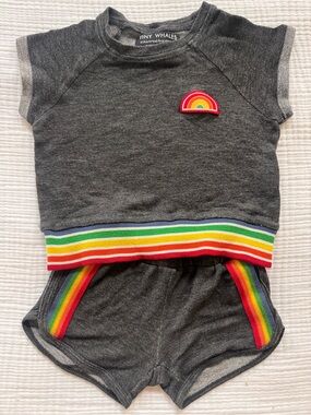Tiny Whales Girls' Gray Rainbow Trim Two-Piece Set